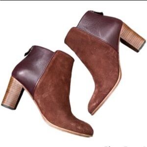 Anthology‎ Paris Brown Suede Leather Ankle Stacked Heel Bootie Size 39